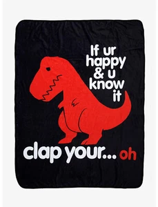 BNWT Hot Topic T-Rex Big Red If Ur Happy & U Know It Fleece Throw Blanket 48X60 - Picture 1 of 5