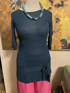 Tulle Anthropologie Womens Large Tunic Sweater Retro Flapper Teal Short Sleeve - Picture 1 of 6