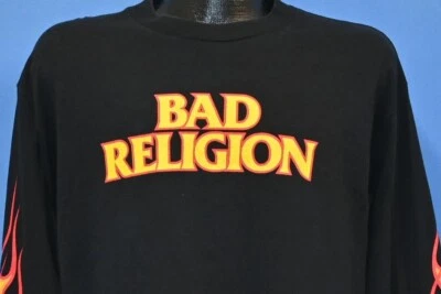 vtg Y2K BAD RELIGION NEW AMERICA FLAMES PUNK ROCK BAND LONG SLV t-shirt LARGE L - Image 1 of 4