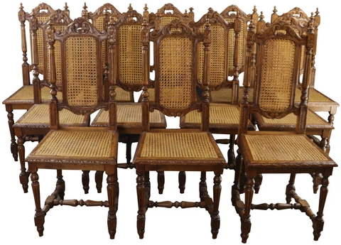 Antique Dining Chairs Chair Hunting Renaissance Set 12 Oak Cane Rattan Cover
