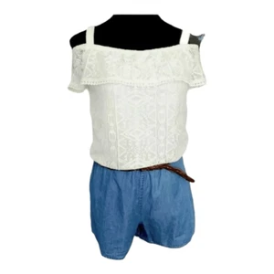 My Michelle Girls Romper Large Blue Denim Jumper Cold Shoulder Elastic Waist - Picture 1 of 10