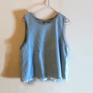 Aerie Light Denim Chambray Fringe Open Back Tank Size L - Picture 1 of 7