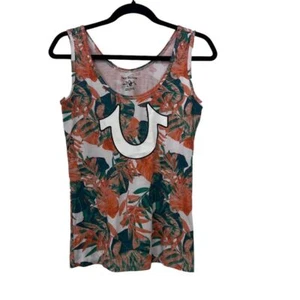 True Religion Women's Floral Ribbed Scoop Neck Tank Top Multicolor Logo S - Picture 1 of 5