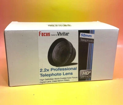 FOCUS 2.2X TELEPHOTO LENS 52mm to CANON PENTAX NIKON w/ AF-S 18-55mm 55-200mm   - Image 1 of 4