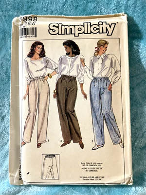 Misses Simplicity sewing pattern #8998 Vtg Uncut Sz 28W Pull-on Pants 3 views - Image 1 of 2