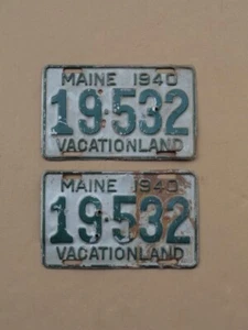 Maine 1940 License Plate Me Tag Pair of License Plates Tags No. 19-532 - Picture 1 of 7