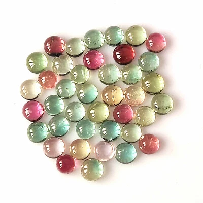 Multi Color Tourmaline Cabochon 3.5 mm Round Cut Natural Gemstone 40 Pieces Lot - Image 1 of 4