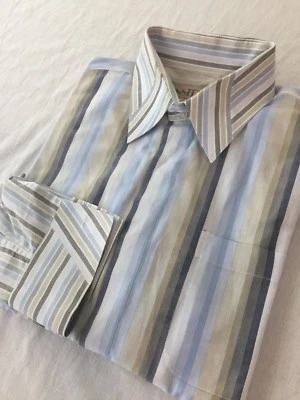 Camisa INSERCH Hecha en Italia Puño Francés Gris Blanco Azul Tostado Beige Rayas Talla XL Foto 1 de 4