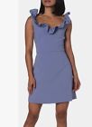 $148 NEW French Connection SIZE 6 Whisper Ruffle Square Neck Blue Mini Dress
