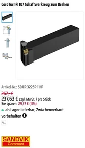 Drehstahl, SDJCR 3225P 11HP, Drehmeißel, Drehen, Sandvik, SDJCR 3225P Sandvik, - Bild 1 von 8