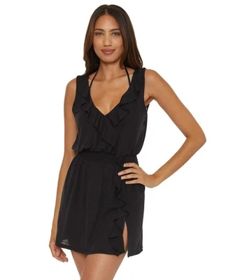 Vestido BECCA Breezy Basics Cuello Volantes Playa Cubre Negro Mediano Foto 1 de 2