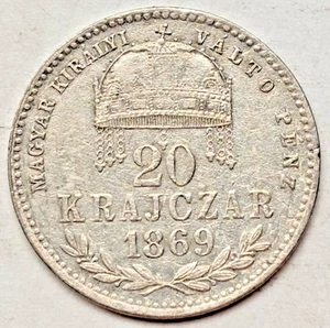 Ungarn 20 Kreuzer Krajczar Valto Penz 1869 KB Franz Josef I Silber - Bild 1 von 2