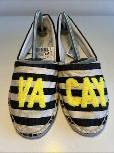 Next Striped Espadrilles Women’s Size 6 Havana Black and White Vacay Logo BNWT - Picture 1 of 9