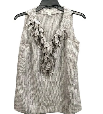 Blusa Top Blusa con Flecos J Crew Para Mujer Talla 2 Seda Volantes Frontales Sin Mangas Cuello en V Foto 1 de 4