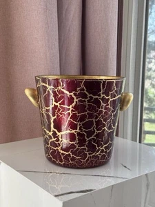 Vtg 1960s 24K gold & Wine Red Pattern Glass ice bucket 7.25"h x 8"w Made Italy - Picture 1 of 10