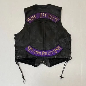 Vtg She Devils California Motorcycle Club Leather Vest Patch Dingbat Large - Picture 1 of 4