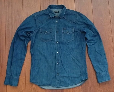 Diesel Blue Shirt Denim Western Pearl Snaps Slim Fit Small - Perfect Condition - Image 1 of 4
