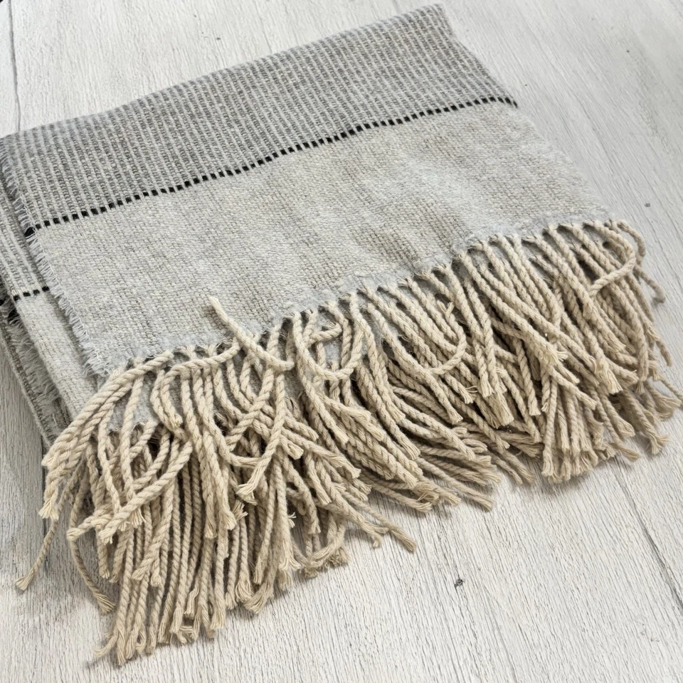 MANIFATTURA LOMBARDA Cobertor Listrado Cinza Malha Mistura de Lã Itália 54” X 68” - Imagem 1 de 4