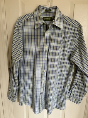 Camisa con botones Orvis para hombre azul y verde a cuadros calce clásico talla mediana Foto 1 de 3