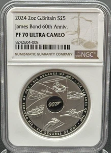 2024 James Bond 007 Great Britain 60th Anniversary 2oz  .999 Silver NGC PF70 UC - Picture 1 of 2