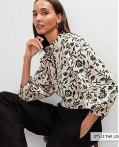 Ann Taylor Damenbluse sandfarben bunt Blumenmuster Leiterbesatz Leinenmischung XL - Bild 1 von 7