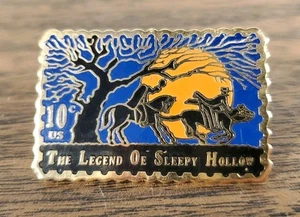 VTG The Legend of Sleepy Hollow Stamp-Shaped Lapel Pin - Gold Tone Enameled - Picture 1 of 4
