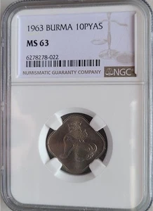 Burma 10 Pyas 1963 NGC MS 63 - Picture 1 of 2