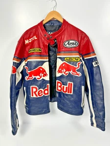 Red Bull Racing Vintage Leather Jacket XL Rare Sponsored Jacket Needs New Zip - Picture 1 of 10