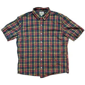 LL Bean Tartan Seersucker Shirt Men's Large Reg Multicolor Plaid Slightly Fitted - Picture 1 of 8