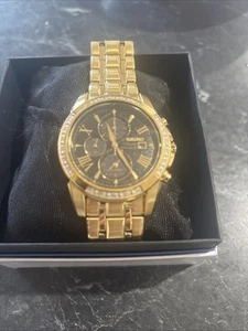 Seiko Solar Chronograph V172-0AV004 Gold Watch Diamond Crystal Bezel 100m 42mm - Picture 1 of 11