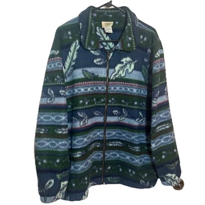 Vintage Teddi Women’s Plus 2X Full Zip Fleece Jacket Multicolor Leaf Print 90s - Picture 1 of 5