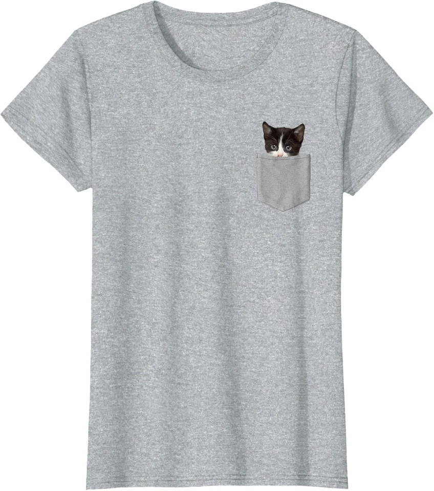 Милый кот заглядывает в карман любитель смешной подарок комедии женщины Crewneck футболка - Изображение 1 из 1