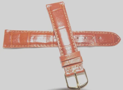 7 3/4" 197mm New Cinnamon Brown Croco Grain on Cow Leather Timex 18mm Watch Band - Image 1 of 4