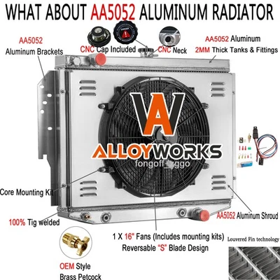 4 Row Radiator Shroud Fan For Dodge 77-1989 88 Diplomat/77-1981 Chrysler LeBaron Foto 1 de 4