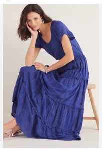 Soft Surroundings Kara Tiered Maxi Dress Blue Shimmer Sequin Size Medium R $150 - Picture 1 of 13
