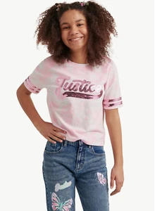 Justice Sequin Stripe T-Shirt Girls, Pink Color Size XS (5-6) NEW - Picture 1 of 3