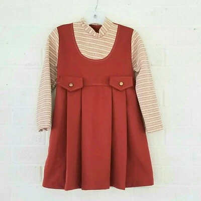 Vestido Jersey Vintage Años 70 Retro Niñas Talla 6 Otoño Talla 6 Pequeño Prop House Foto 1 de 4