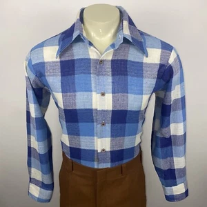 Vintage 60er 70er Knopf Hemd Herren strukturiert kariert Schmetterling Kragen Hippie Disco Large - Bild 1 von 13