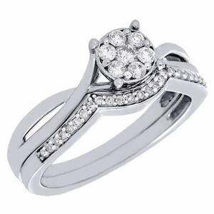 Diamond Wedding Bridal Set 10K White Gold Round Infinity Engagement Ring 0.34 Ct - Picture 1 of 5