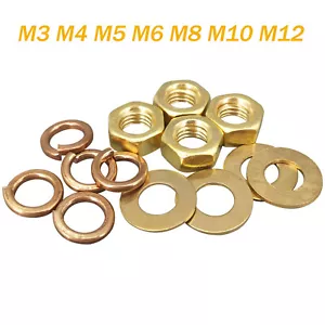 Messing Sechskantmuttern Sets Flachscheibe Federscheibe Kombination M3 M4 M5 M6 8~12 - Bild 1 von 11
