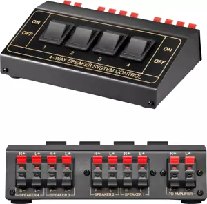 4 WAY SPEAKER SWITCH BOX AUDIO SPLITTER SELECTOR FOR 4 PAIRS OF AMP SPEAKER - Picture 1 of 3