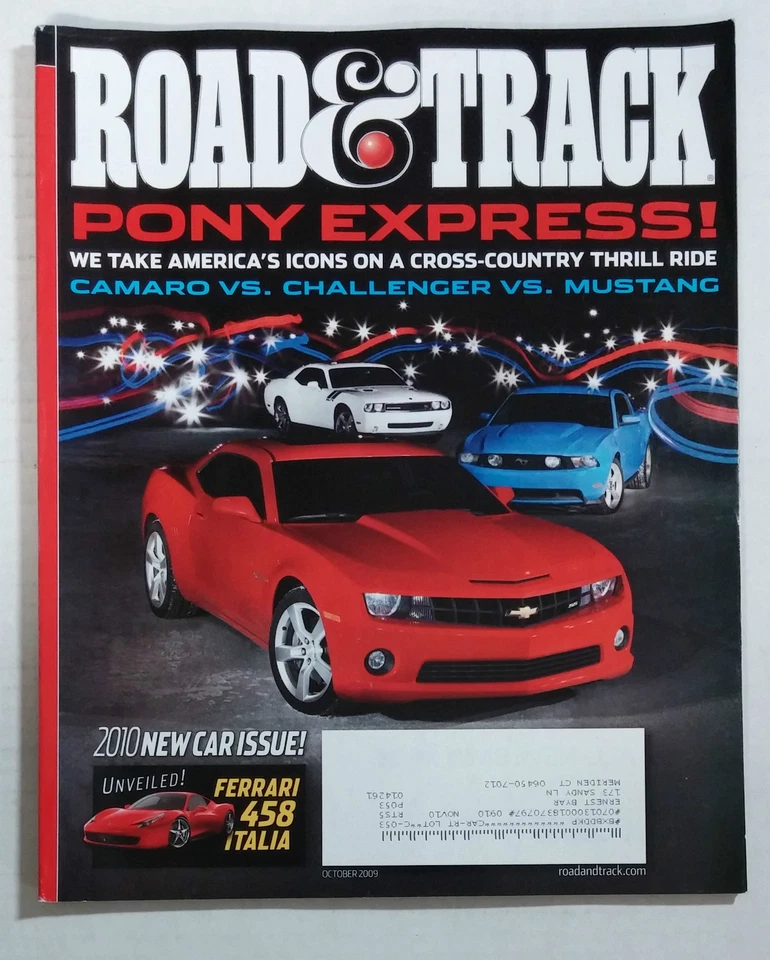 ROAD & TRACK CAR MAGAZINE 2009 OCTOBER CAMARO MUSTANG CHALLENGER FERRARI 458 Foto 1 de 1