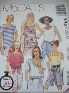 McCalls 5951 Misses TOPS NEW UNCUT Sew pattern Summer styles Sz 6 8 1992 OOP - Picture 1 of 1
