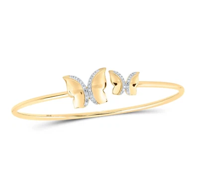 Pulseira feminina de ouro amarelo 10k com duas borboletas diamante 0,15 ctw - Imagem 1 de 2