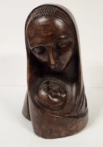 Vintage Hand Carved Wood Madonna with Child Hand Carved Wooden Large - Picture 1 of 13