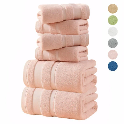 6Pcs Bath Towel Set Absorbent Cotton 2 Bath Towels 2 Hand Towel 2 Wash Cloth - Image 1 of 2