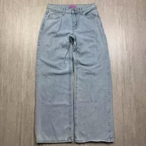Edikted Jeans Pink Ribbons Wide Leg Baggy Grunge Punk Denim Womens S 28x31 - Picture 1 of 10