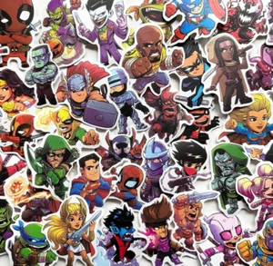 50 SUPERHERO CARTOON Stickers jocker superman, Thor TV, comics Decal - Picture 1 of 7