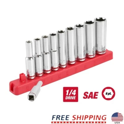 11pc 1/4in Drive Deep SAE Socket Set Chrome Vanadium Durable Mechanics Tool New - Image 1 of 4