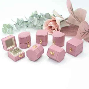 Mauve Pink & Khaki Georgian Vintage Jewelry Ring Box Linen Velvet Proposal - Picture 1 of 16